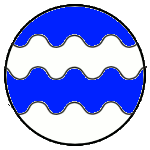 Circle of horizontal wavy stripes alternating blue and white/ Barry wavy azure and argent circle